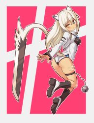 cat_ears cat_tail catgirl cougar1404 from_behind heterochromia panties sword tagme white_hair