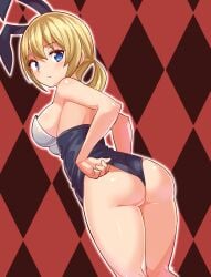 blonde_hair blue_eyes bunny_ears bunnysuit cougar1404 tagme