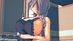 3d aged_up alternate_version_available apron apron_only breasts danganronpa danganronpa_3 female_only fortunasfw kimura_seiko koikatsu large_breasts messy_hair sideboob straight_hair