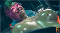 1girls 3d 3d_(artwork) big_breasts bimbo bimbofication clothed_female comic cyberpunk_2077 dialogue female female_only image_comics image_set judy_alvarez nsfw pink_eyes realium3d shoes_on solo story story_in_picture