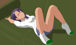 1girls ankle_socks anklehighs black_hair breasts classroom clothed clothing female female_focus female_only going_commando hayase_nagatoro hi_res long_hair no_panties on_back please_don't_bully_me _nagatoro pussy revealing_clothes school schoolgirl simple_background skirt sleeping small_breasts socks solo spread_legs tan tan_skin tanned tidy_(artist) unaware underwear upskirt uwabaki white_socks