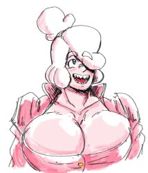 alessandra_regine_delle_rose_(olozva) big_breasts colored_sketch huge_breasts hyper_breasts olozva shark_teeth shiny_breasts shiny_skin white_hair