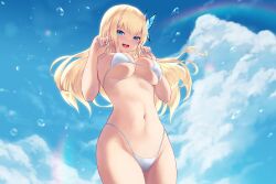 beach bikini blue_eyes boku_wa_tomodachi_ga_sukunai breasts butterfly_hair_ornament cait cloudy_sky female hair_ornament large_breasts long_hair looking_at_viewer open_mouth sena_kashiwazaki solo summer water white_bikini