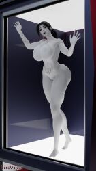 1girls 3d against_glass amelie_lacroix ass big_ass big_breasts blizzard_entertainment breasts breasts_on_glass fangs female_only halloween long_tongue looking_back muscular muscular_female nude nude_female odile_widowmaker overwatch overwatch_2 pale-skinned_female pale_skin pinup tattoo thick_thighs vonsvaigen widowmaker