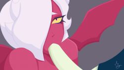 blowjob brawl_stars colette_(brawl_stars) demon demon_girl demon_wings edgar_(brawl_stars) eyelash gif hair_over_one_eye horns oral penis red_skin tagme trixie_colette_(brawl_stars) white_hair wings