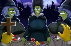 big_breasts clothes female g4rron halloween human marge_simpson milf nipples nipples_visible_through_clothing patty_bouvier selma_bouvier the_simpsons treehouse_of_horror yellow_skin