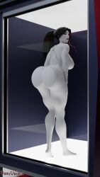 1girls 3d against_glass amelie_lacroix ass ass_on_glass big_ass blizzard_entertainment fangs female_only halloween long_tongue looking_back muscular muscular_female nude nude_female odile_widowmaker overwatch overwatch_2 pale-skinned_female pale_skin pinup tattoo thick_thighs vonsvaigen widowmaker