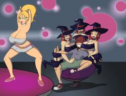 andy_gomez animated big_breasts black_thighhighs blonde blonde_hair bouncing_breasts breasts choker cleavage collar female gewd-boi hat jennifer_sweeny large_breasts miniskirt monster_madness red_hat sitting skirt stripper thumbs_up tubetop white_choker white_tubetop witch_(monster_madness) witch_hat witches