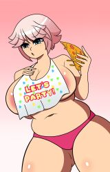 1girls areolae bib big_breasts blue_eyes breasts busty chica_(fnaf) chubby chubby_female cosplay curvaceous curvy curvy_female curvy_figure female female_focus female_only five_nights_at_freddy's five_nights_at_freddy's_2 fnaf fnaf_2 freckles halloween halloween_costume huge_breasts large_breasts maymayumi2 original original_character panties pink_hair pink_panties pizza simple_background tagme toy_chica_(cosplay) toy_chica_(fnaf)_(cosplay) underwear