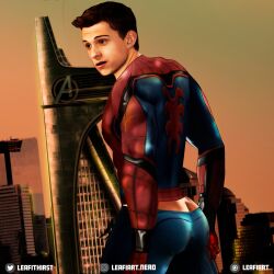 actor ass ass_cleavage back_muscles butt_crack celebrity in_character leafithirst male male_only marvel marvel_cinematic_universe muscles muscular muscular_male pants_down peter_parker spider-man spider-man_(tom_holland) tom_holland