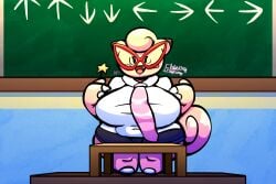 anthro big_breasts big_thighs clefairy pink_skin pokemon puffylover69 shortstack teacher