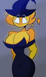 big_ass big_breasts clothed cosplay covered_navel covered_nipples dressed female female_only halloween halloween_costume looking_at_viewer makiro69 min-min_(the_binding_of_isaac) orange_skin the_binding_of_isaac thick_thighs white_eyes witch witch_costume witch_hat yellow_skin