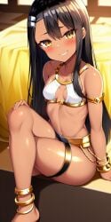 1girls ai_generated black_hair blush breasts brown_eyes clothed clothing egyptian egyptian_clothes egyptian_mythology female_focus female_only hayase_nagatoro hi_res long_hair looking_at_viewer nai_diffusion navel pixiz-sama please_don't_bully_me,_nagatoro revealing_clothes simple_background small_breasts smile solo stable_diffusion tan tan_skin tanned