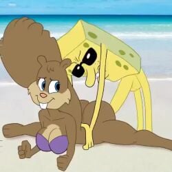 ahe_gao ahegao animated beach big_ass big_balls big_breasts big_butt big_penis bikini bikini_top blue_eyes bottomless brown_fur color colored cum cum_in_pussy cum_inside cumming furry male_focus no_sound nude nude_male penis purple_bikini purplemantis sandy_cheeks smooth_skin spongebob_squarepants spongebob_squarepants_(character) sunglasses tagme video