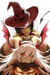 2girls arc_system_works artist_request ass fake_horns fake_tail fake_wings female_only guilty_gear halloween halloween_costume haraya hat horn horns i-no jack-o'-lantern jack-o'_valentine jack-o_pose only_female tagme tail wings witch_hat