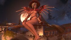 1girls 3d blonde_hair exposed_breasts female mafuyur34 mercy overwatch overwatch_2 witch_mercy