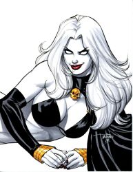 1girls big_breasts bulging_breasts chaos_comics chaos_emerald coffin_comics death_(personification) evil_grin evil_smile grim_reaper highres lady_death latex_bra latex_gloves long_hair looking_at_viewer queen_of_the_dead scott_dalrymple tagme upper_body white_body white_hair white_sclera white_skin