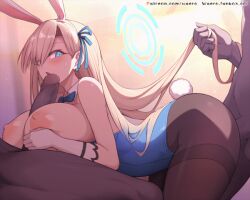 1girls 2boys animal_ears animated asuna_(blue_archive) asuna_(bunny)_(blue_archive) bangs blonde_hair blue_archive blue_bow blue_bowtie blue_eyes blue_leotard blue_ribbon blush bow bowtie breasts brown_pantyhose cleaning_&_clearing_(blue_archive) dark-skinned_male dark_skin detached_collar fake_animal_ears female gloves hair_ribbon halo holding_another's_hair huge_breasts interracial leotard leotard_pull light-skinned_female light_skin long_hair millennium_science_school_student mmf_threesome multiple_boys nipples open_mouth paizuri pantyhose penis rabbit_ears rabbit_tail ribbon sex sex_from_behind tail thighband_pantyhose threesome uncensored very_long_hair waero white_gloves