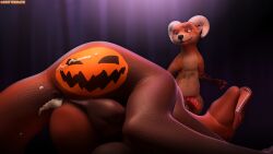 3d_(artwork) anal anthro bodily_fluids canid canine crittermatic cum digital_media_(artwork) dragon duo feral food fruit genital_fluids male male/male mammal plant pumpkin