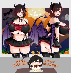 black_hair devil_girl devil_horns devil_tail devil_wings gigantic_breasts gradient_hair halloween huge_breasts large_breasts odakubara red_hair ruby_rose rwby silver_eyes succubus tagme