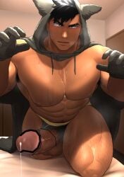 1boy abs aroused bar_censor bara beefy biceps big_ass big_pecs big_penis black_hair blush bodybuilder boner bulge censored cocky dominant dominant_male domination erection foreskin gay hairy halloween halloween_costume huge_cock human kuromine_hiraya looking_at_viewer looking_down looking_down_at_viewer low-angle_view male male_nipples male_only male_pubic_hair muscle muscles muscular muscular_arms muscular_back muscular_legs muscular_male muscular_thighs musk pecs penis penis_out pointless_censoring pov pov_eye_contact pubic_hair reaching_towards_viewer retracted_foreskin shoes smile smiling_at_viewer smirk smirking_at_viewer smug solo solo_male submissive_pov sweat sweating tan_body thick_thighs uncut underwear underwear_aside veins veiny_penis werewolf_costume yuatari