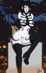 bodypaint boots breasts catalina_la_catrina dia_de_los_muertos facepaint female gloves high_heels long_hair mexican mexico noir-black-shooter nude purple_eyes