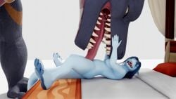 16:9 animated anthro arms_above_head bed blender_(software) blue_body blue_hair breast_lick breast_play breasts bunsen charlottefloof closed_eyes cunnilingus dragon duo feet female feral furniture hair hi_res kobold licking licking_belly male male/female neck_lick oral scalie sera_(sera) sex simple_background tongue tongue_out vaginal_penetration western_dragon widescreen zoophilia