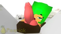 balls bear blue_eyes cum fellatio female green_hair hand_on_balls knot licking licking_penis lou_(pearickmc) mine-imator minecraft pearickmc polar_bear polar_bear_(minecraft) zoophilia