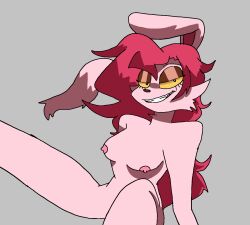 anthro exposed_breasts female furry_female jordinaryanimations legs_apart looking_at_viewer naked nipples orange_eyes pink_fur pink_hair shermaine_(jordinaryanimations) small_breasts smile smiling_at_viewer sole_female tagme youtube