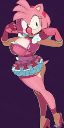 ace_attorney amy_rose bottomless bottomless_skirt cleavage clown cosplay geiru_toneido_(cosplay) halloween huge_breasts mobian_(species) revealing_clothes sega sonic_(series) sonic_the_hedgehog_(series) starfinga upskirt