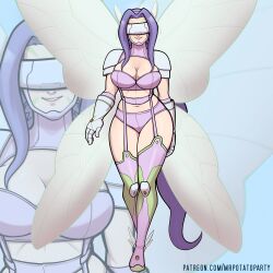 4_wings big_ass big_breasts digimon digimon_frontier fairimon fairy fairy_wings fairymon kazemon lingerie mrpotatoparty purple_hair seductive smile solo solo_female thick thick_thighs visor wings