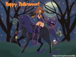 hall halloween halloween_costume horseback_riding night pokemon serena_(pokemon) serena_(pokemon_games)