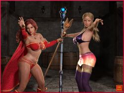 2girls athletic athletic_female aura_lockhaven big_breasts breasts busty female female_only fit fit_female heliotrope_seidhr hips hourglass_figure huge_breasts human large_breasts legs light-skinned_female light_skin lips mature mature_female nathanomir njbmedia original original_character original_characters red_hair spellcaster thick thick_legs thick_thighs thighs voluptuous waist watermark wide_hips