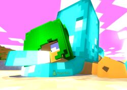 1boy 1girls 3d blue_eyes female glow_squid_(minecraft) green_hair lou_(pearickmc) mine-imator minecraft mob_vote oral_penetration pearickmc squid tentacle