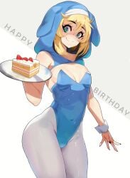 1boy 2020s 2022 20s arc_system_works bare_shoulders blonde_hair blue_eyes blue_leotard breasts bridget bridget_(guilty_gear) bulge bunny_boy bunnysuit bunnysuit_bulge cake clothed clothing covered_navel curvy cute cute_male digital_drawing_(artwork) digital_media_(artwork) eyebrows eyelashes femboy feminine feminine_male food girly green_eyes guilty_gear guilty_gear_strive happy_birthday hi_res hips holding_plate hood hood_up human human_focus human_only izumi_is_blah leotard looking_at_viewer male male_focus male_nun male_only nun's_habit otoko_no_ko otokonoko pantyhose plate platter raised_eyebrows sissy smile solo solo_focus solo_male standing strapless strapless_leotard tagme thick_thighs trap twitter video_games waiter waiter_tray white_legwear wide_hips wrist_cuffs