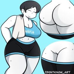 1girls artist_name big_ass big_butt breasts cleavage female female_only gray_hair grey_hair idontknow_art nintendo self_upload shorts sweat sweating tagme video_game_character video_games white_body white_skin wii_fit wii_fit_trainer