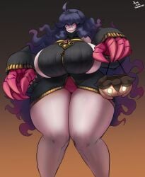 big_breasts breasts cosplay gipehtyboon halloween hex_maniac huge_breasts looking_at_viewer mega_banette_(cosplay) pokemon pokemon_(cosplay) purple_eyes purple_hair thick_thighs thighs yboon