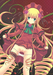 bonnet dress green_eyes panties panties_around_ankles pussy rozen_maiden shinku skirt_lift tied_hair twintails uncensored