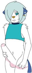 1boy anthro blue_eyes blush daniruu earring femboy freckles furry male male_only masturbation oshawott otter penis pokemon pokemon_(species) pokemorph shirt shy silver_hair tail testicles underwear