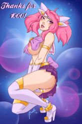 1girls 2016 animated big_breasts blush boots breasts breasts_out female gif high_heel_boots high_heels league_of_legends lips lipstick luxanna_crownguard masturbation nipples pink_eyes pink_hair platform_heels skirt solo star_guardian_lux star_guardian_series stockings toy xinaelle