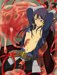 androgynous belly belt drool fleshy_tentacle long_hair male navel open_clothes open_shirt penis purple_hair rape shirt tales_of_(series) tales_of_vesperia tentacle tentacle_on_male tentaclejob torn_clothes undressing yuri_lowell