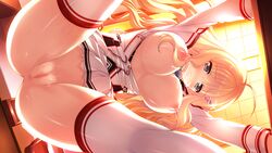 anus blonde_hair blue_eyes blush breasts censored cum game_cg hoshi_no_ne_sanctuary marmalade naruse_hirofumi nipples open_clothes open_shirt pussy_juice seifuku serina_malgrid_octavius shirt skirt skirt_lift spread_legs thighhighs vagina wet