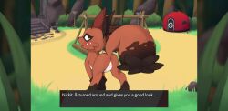 . animal_genitalia animal_pussy anus blush female fur generation_8_pokemon genitals grass hi_res looking_at_viewer looking_back naika nickit nintendo plant pocket_campfire pokemon pokemon_(species) pussy solo tail text video_games yellow_eyes