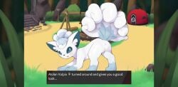 alolan_form alolan_vulpix anus blush female feral fur genitals grass hi_res looking_at_viewer naika nintendo paws plant pocket_campfire pokemon pokemon_(species) pussy regional_form_(pokémon) solo text video_games vulpix