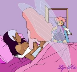 3girls bedroom bright_moon dark-skinned_female elf_ears faceless_character female female_focus female_only glimmer_(she-ra) implied_sex juliet_(she-ra) lesbian_sex linedraweer long_hair masters_of_the_universe milf multiple_girls pink_hair pink_skin purple_eyes queen_angella scar scars scars_all_over sex she-ra_and_the_princesses_of_power short_hair sparkles surprised topless_female wings yuri