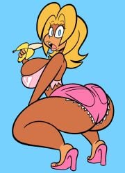 1girls 2022 5_fingers 5_toes banana beauty_mark big_ass big_breasts blonde_hair blue_eyes booty_shorts bubble_ass bubble_butt candy_kong cosplay cute donkey_kong_(series) donkey_kong_country female fruit heels jean_shorts looking_at_viewer looking_back marina_williams mole nintendo oboithisisfunky pink_booty_shorts pink_heels pink_short_shorts pink_shorts pink_tank_top short_shorts shorts sideboob squat squatting tagme tan tan_body tan_lines tan_skin tan_skinned_female tank_top tanlines voluptuous wide_hips