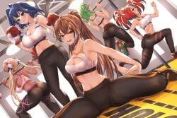 5girls ass boxing_gloves busty ceres_fauna cleavage female female_only fit fit_female gloves gym gym_clothes hakos_baelz highres hololive hololive_english hololive_english_-council- hololive_english_-promise- honkivampy midriff nanashi_mumei ouro_kronii pantylines ponytail pull_ups red_boxing_gloves red_gloves running sneakers split sports_bra sportswear stretching sweat sweatdrop sweating tsukumo_sana twintails virtual_youtuber weightlifting weights yoga_pants