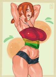 1girls armpits arms_up big_ass big_breasts female female_only khentaiu khentart nami navel one_piece one_piece_film_strong_world pre-timeskip red_hair shounen_jump solo