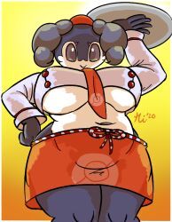 curvy female female_only fully_clothed horns indeedee large_breasts looking_at_viewer pokemon skirt smile solo standing thick_thighs wide_hips