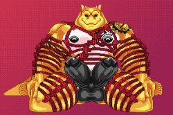 anthro azzy_the_snek bara bondage male male_only morinetsu muscle penis pixel_art